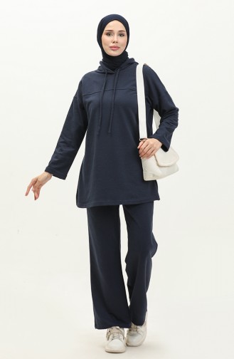 Two Thread Hooded Tracksuit Set 03056-02 Navy Blue 03056-02