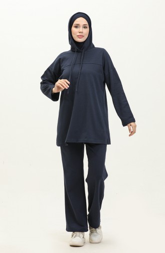 Two Thread Hooded Tracksuit Set 03056-02 Navy Blue 03056-02