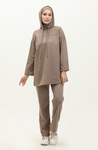 Two Thread Hooded Tracksuit Set 03056-03 Mink 03056-03