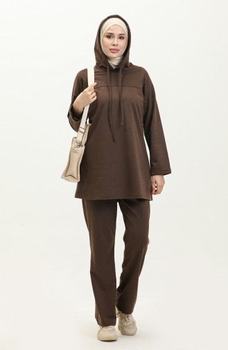 Two Thread Hooded Tracksuit Set 03056-06 Brown 03056-06