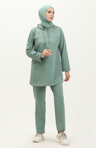 Two Thread Hooded Tracksuit Set 03056-07 Green 03056-07