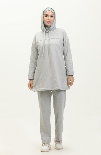 Two Thread Hooded Tracksuit Set 03056-09 Gray 03056-09