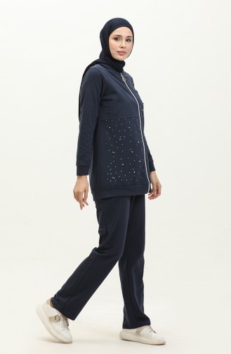 Two Thread Pearl Tracksuit Set 3038-04 Navy Blue 3038-04
