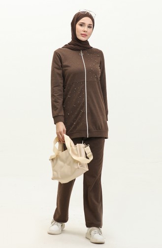 Two Thread Pearl Tracksuit Set 3038-07 Brown 3038-07