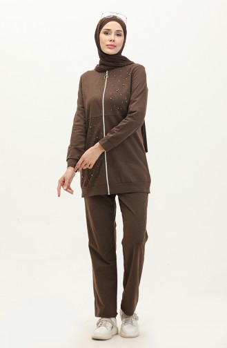 Two Thread Pearl Tracksuit Set 3038-07 Brown 3038-07