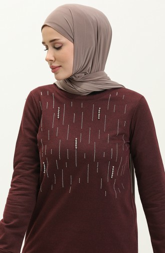 İki İplik Taşlı Eşofman Takım 3048-13 Mürdüm