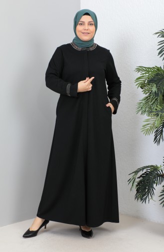 Abaya Imprimé Pierre Grande Taille 4255-01 Noir 4255-01