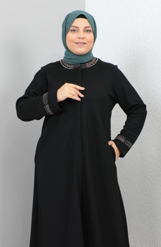 Plus Size Stone Printed Abaya 4255-01 Black 4255-01