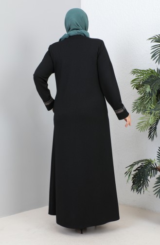 Plus Size Stone Printed Abaya 4255-01 Black 4255-01