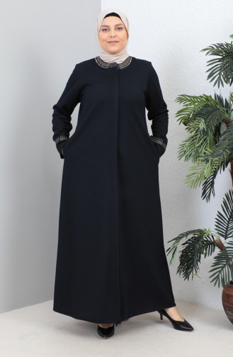 Abaya Imprimé Pierre Grande Taille 4255-02 Bleu Marine 4255-02