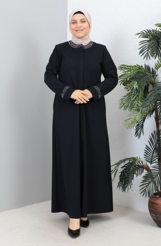 Abaya Imprimé Pierre Grande Taille 4255-02 Bleu Marine 4255-02