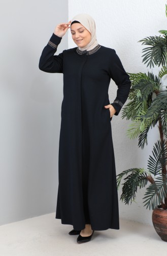 Abaya Imprimé Pierre Grande Taille 4255-02 Bleu Marine 4255-02