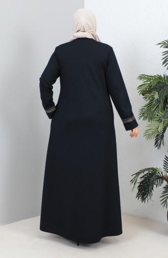 Abaya Imprimé Pierre Grande Taille 4255-02 Bleu Marine 4255-02