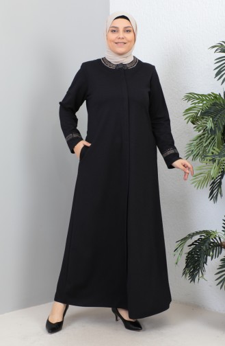 Große Mit Steinen Bedruckte Abaya 4255-03 Lila 4255-03