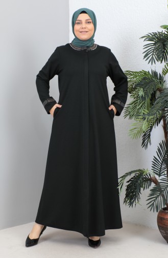 Abaya Imprimé Pierre Grande Taille 4255-04 Vert Emeraude 4255-04