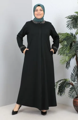 Große Mit Steinen Bedruckte Abaya 4255-04 Smaragdgrün 4255-04