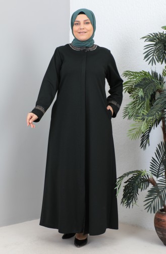 Abaya Imprimé Pierre Grande Taille 4255-04 Vert Emeraude 4255-04