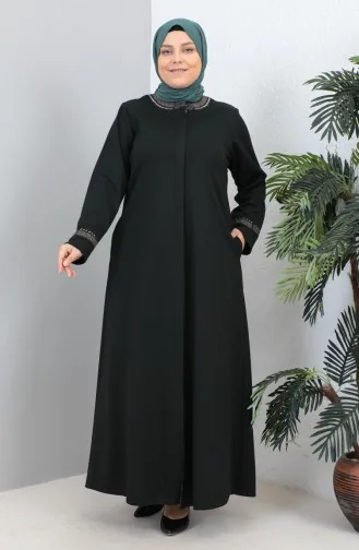 Große Mit Steinen Bedruckte Abaya 4255-04 Smaragdgrün 4255-04
