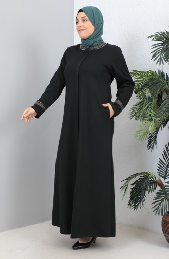 Große Mit Steinen Bedruckte Abaya 4255-04 Smaragdgrün 4255-04