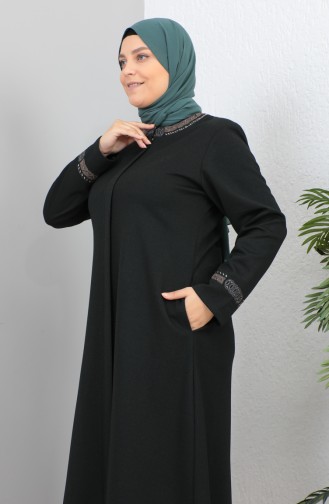 Große Mit Steinen Bedruckte Abaya 4255-04 Smaragdgrün 4255-04