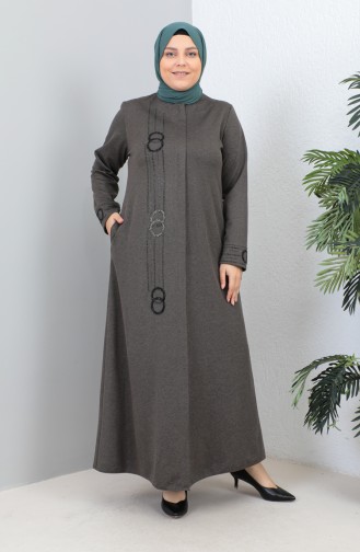 Plus Size Satin Fabric Stoned Abaya 4256-01 Mink 4256-01