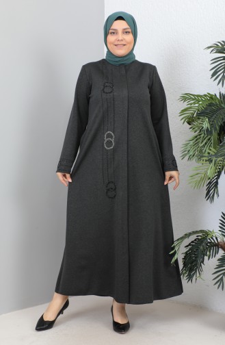 Plus Size Satin Fabric Stoned Abaya 4256-02 Anthracite 4256-02