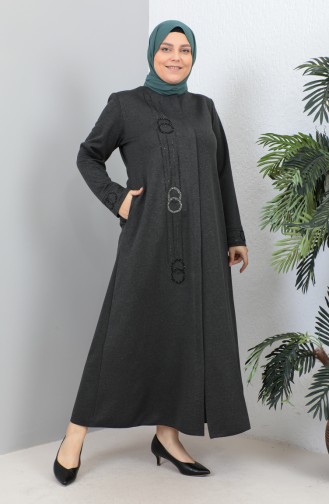 Plus Size Satin Fabric Stoned Abaya 4256-02 Anthracite 4256-02