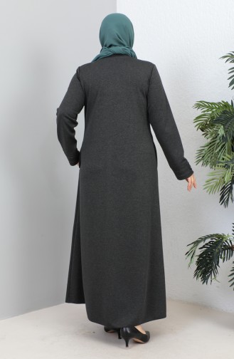 Plus Size Satin Fabric Stoned Abaya 4256-02 Anthracite 4256-02