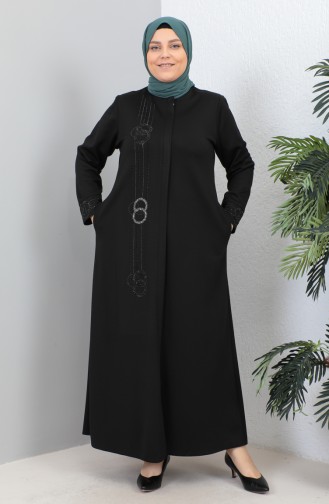 Plus Size Atlas Fabric Stoned Abaya 4256-03 Black 4256-03