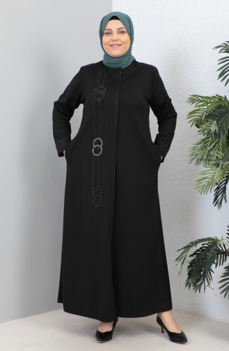 Großer Atlas-Stoff Stone Abaya 4256-03 Schwarz 4256-03