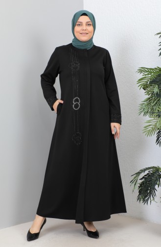 Großer Atlas-Stoff Stone Abaya 4256-03 Schwarz 4256-03