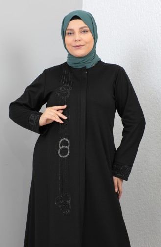 Plus Size Atlas Fabric Stoned Abaya 4256-03 Black 4256-03