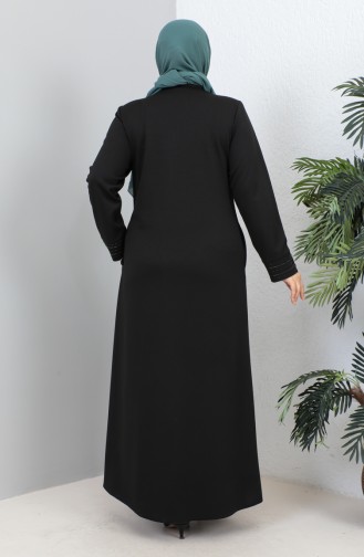 Grote Maat Atlas Stof Stone Abaya 4256-03 Zwart 4256-03