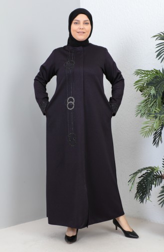 Abaya Pierre En Tissu Atlas Grande Taille 4256-04 Pourpre 4256-04