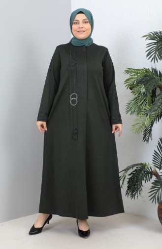 Plus Size Atlas Fabric Stoned Abaya 4256-05 Khaki 4256-05