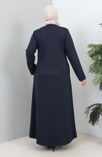 Grote Maat Atlas-stof Stone Abaya 4256-07 Marineblauw 4256-07