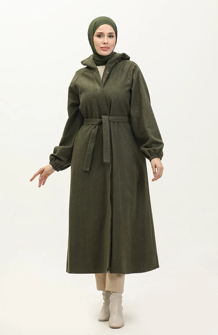 Langes Genähtes Cape Mit Kapuze 3198-04 Khaki 3198-04