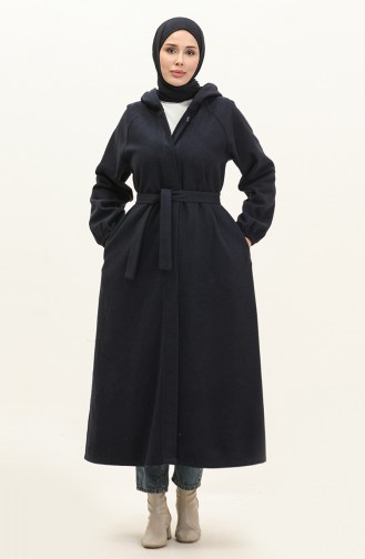 Hooded Long Stitched Cape 3198-05 Navy Blue 3198-05