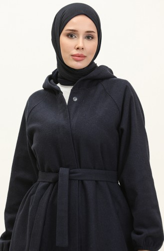 Hooded Long Stitched Cape 3198-05 Navy Blue 3198-05