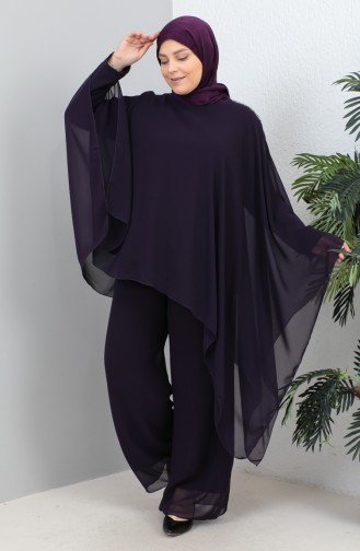 Plus Size Stone Evening Dress Suit 23031-02 Purple 23031-02