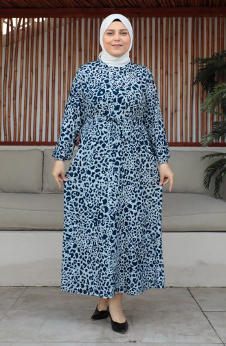 Plus Size Belted Dress 4579E-04 Navy Blue 4579E-04