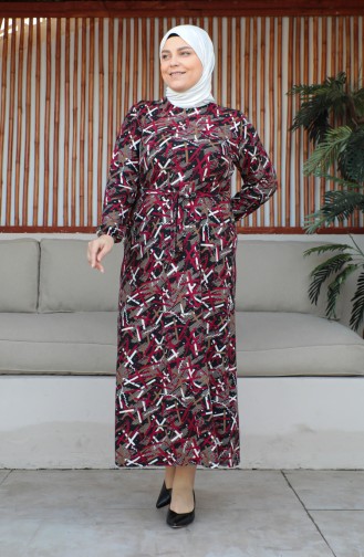 Robe Ceinturée Grande Taille 4579J-01 Rouge Claret 4579J-01