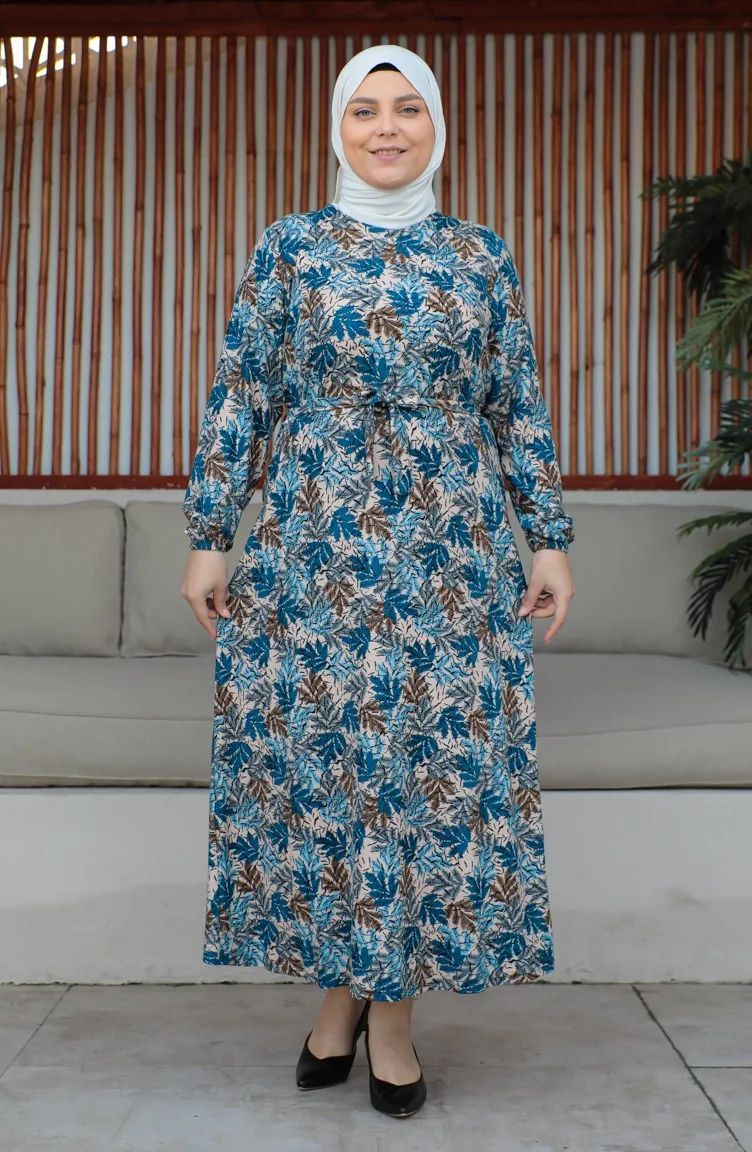 Robe Ceinturée Grande Taille 4579K-01 Bleu 4579K-01