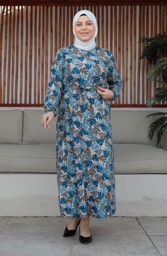 Robe Ceinturée Grande Taille 4579K-01 Bleu 4579K-01