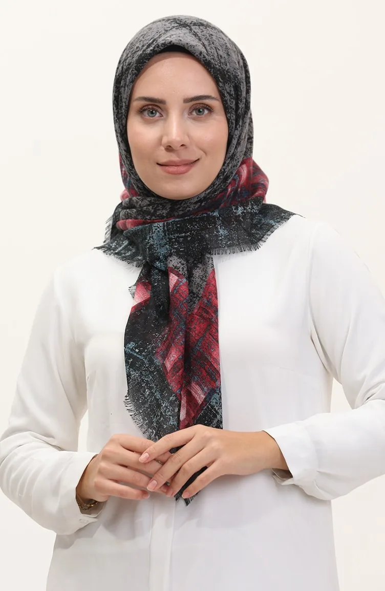 Gemusterter Flammenschal 13234-11 Grau Şekerpink 13234-11
