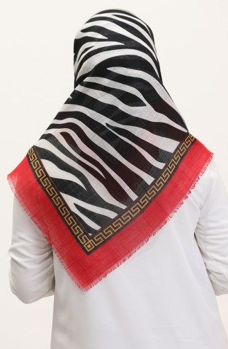 Zebra Desenli Eşarp 13235-13 Kırmızı Siyah