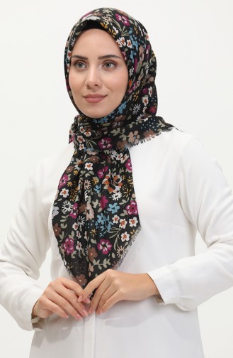 Çiçek Desenli Soft Eşarp 13238-03 Eflatun Mavi