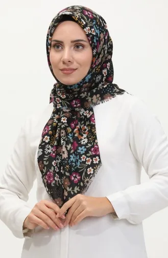 Çiçek Desenli Soft Eşarp 13238-03 Eflatun Mavi