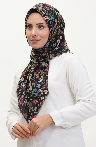 Çiçek Desenli Soft Eşarp 13238-03 Eflatun Mavi
