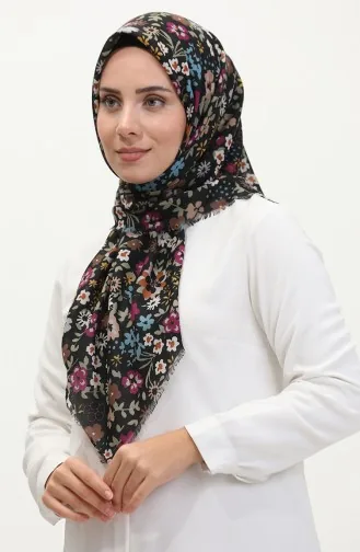 Çiçek Desenli Soft Eşarp 13238-03 Eflatun Mavi